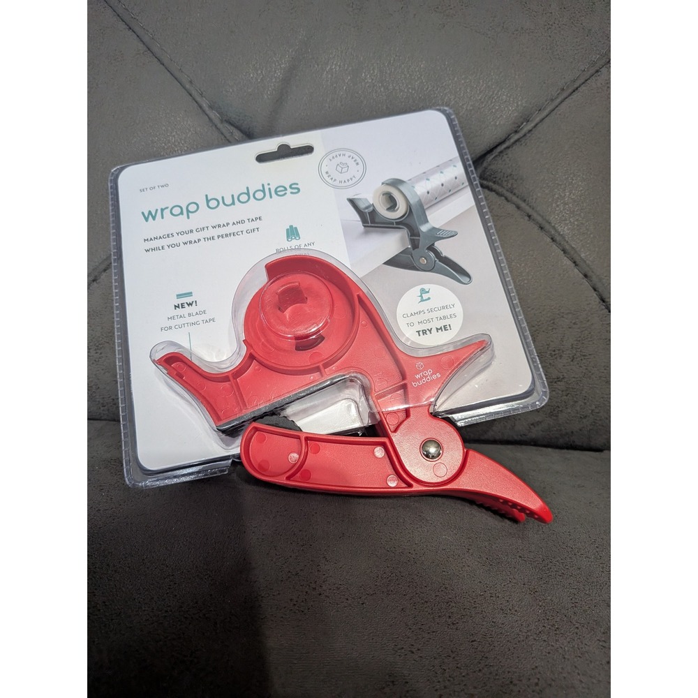 Wrap Buddies Gift Wrap Table Clamps with Tape Dispenser Set of 2 Cherry Red
